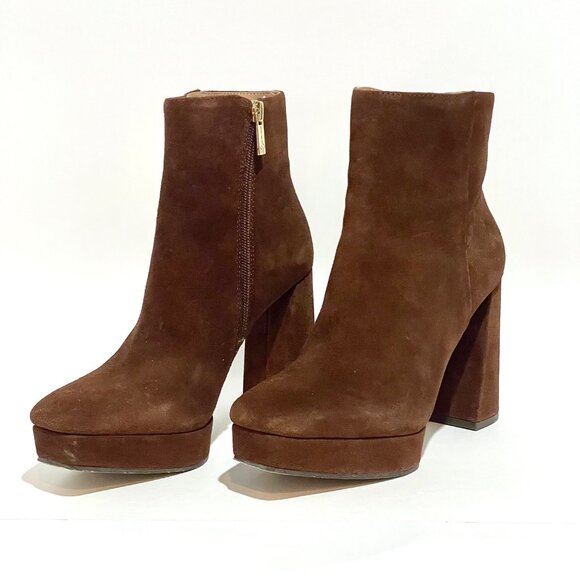 Jessica Simpson Kaiyah Ankle Boots Womens 6.5 M Brown Suede Side Zip Block Heel - Picture 1 of 16